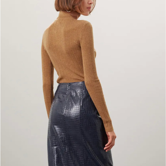 Tanya Taylor Camel Turtleneck Sweater LARGE Bodycon Merino Wool Designer $400 - Picture 2 of 10